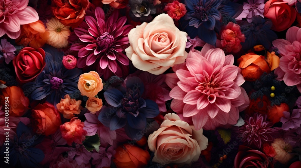 A stunning array of vibrant flowers forming an enchanting floral background.