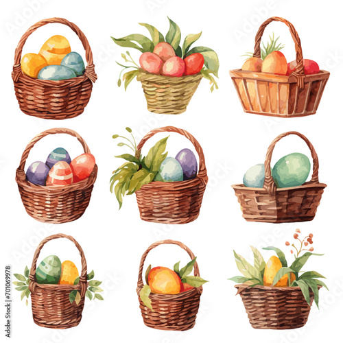 easter eggs in basket vectors