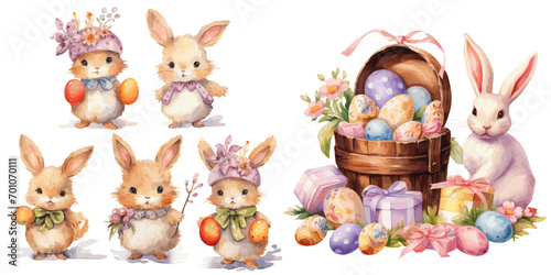 easter bunny and easter eggs vectors