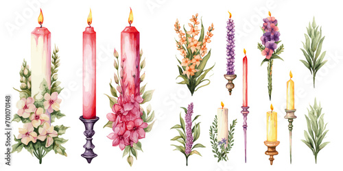 candles with flowers easter candles watercolor vectors