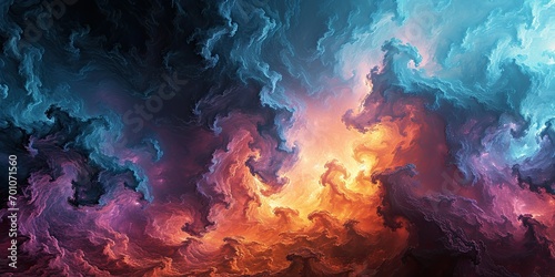 Surreal cloudscape with fiery core and cool blue periphery photo