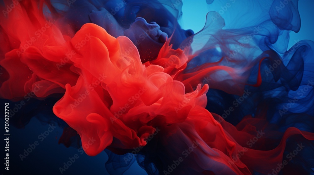 a  fiery red and deep blue hues merge seamlessly, creating a visually stimulating and calming background that captures the essence of passion and tranquility coexisting harmoniously.