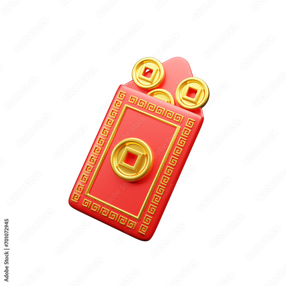 Chinese Coins Envelope 3D Render Icon Chinese money red envelope 3D Illustration Chinese Coins Envelope 3D Render Icon Chinese money red envelope 3D Illustration