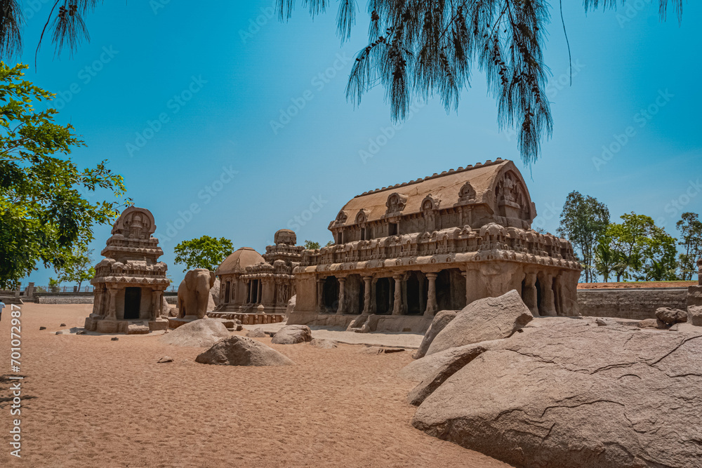 Exclusive Monolithic - Five Rathas or Panch Rathas are UNESCO World Heritage Site located at Great South Indian architecture. World Heritage in South India, Tamil Nadu, Mamallapuram or Mahabalipuram. Exclusive Monolithic - Five Rathas or Panch Rathas are UNESCO World Heritage Site located at Great South Indian architecture. World Heritage in South India, Tamil Nadu, Mamallapuram or Mahabalipuram.