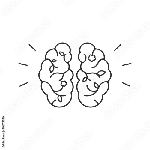 Human brain icon with leaves isolated on white background. Mental health concept