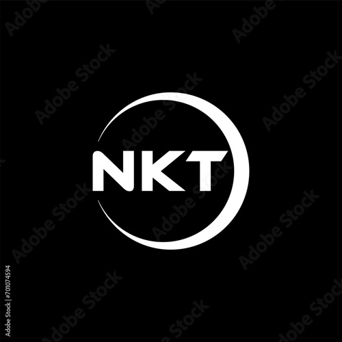 NKT letter logo design with black background in illustrator, cube logo, vector logo, modern alphabet font overlap style. calligraphy designs for logo, Poster, Invitation, etc. photo