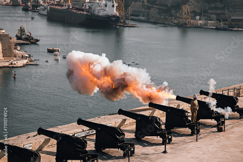 Cannon shot during Saluting Battery in Malta photo