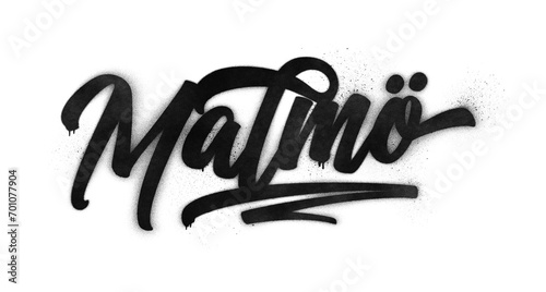 Malm   city name written in graffiti-style brush script lettering with spray paint effect isolated on transparent background