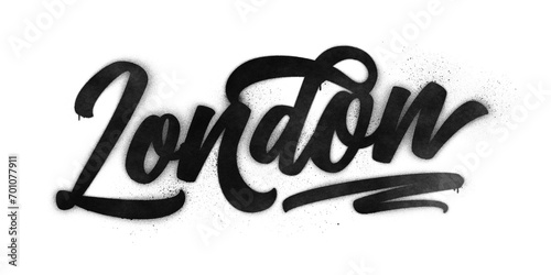 Photography London city name written in graffiti-style brush script lettering with spray pai
