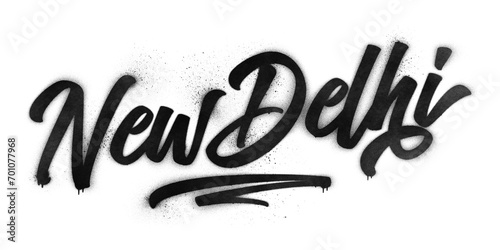 New Delhi city name written in graffiti-style brush script lettering with spray paint effect isolated on transparent background photo