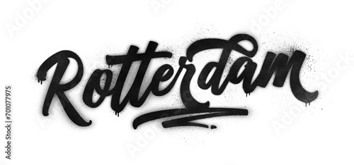 Rotterdam city name written in graffiti-style brush script lettering with spray paint effect isolated on transparent background