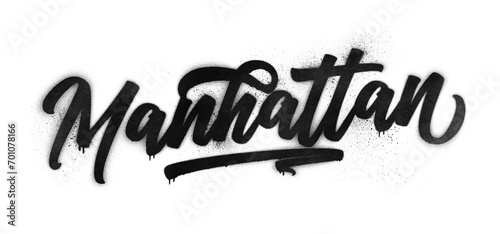 Manhattan borough name written in graffiti-style brush script lettering with spray paint effect isolated on transparent background