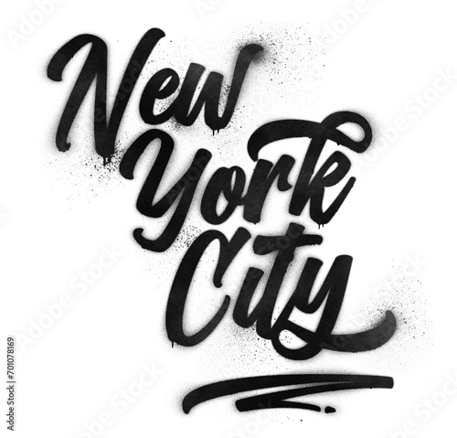 Photography New York City name written in graffiti-style brush script lettering with spray p