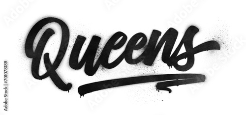 Queens borough name written in graffiti-style brush script lettering with spray paint effect isolated on transparent background