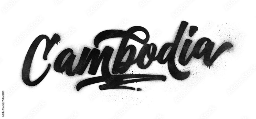 Cambodia country name written in graffiti-style brush script lettering with spray paint effect isolated on transparent background Cambodia country name written in graffiti-style brush script lettering with spray paint effect isolated on transparent background
