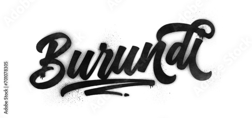Burundi country name written in graffiti-style brush script lettering with spray paint effect isolated on transparent background