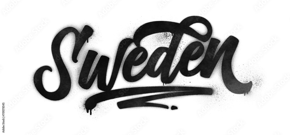 Sweden country name written in graffiti-style brush script lettering with spray paint effect isolated on transparent background