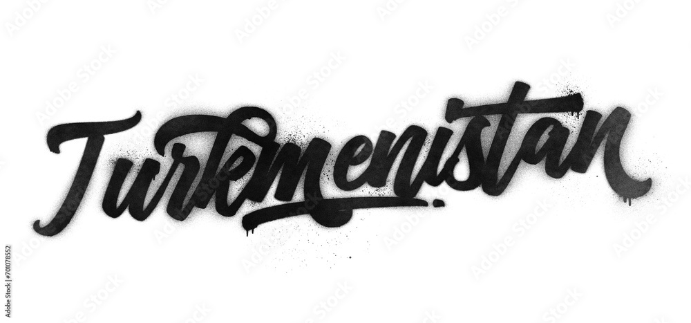 Turkmenistan country name written in graffiti-style brush script lettering with spray paint effect isolated on transparent background Turkmenistan country name written in graffiti-style brush script lettering with spray paint effect isolated on transparent background
