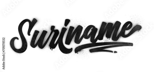 Suriname country name written in graffiti-style brush script lettering with spray paint effect isolated on transparent background photo