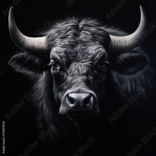 white on black bull fromth e front