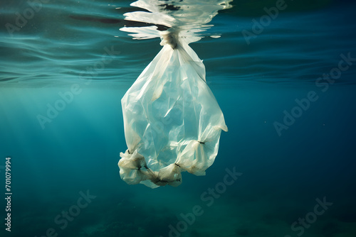 Plastic bag in ocean, ocean bag, plastic bag, bag in oocean, plastic pollution in ocean photo