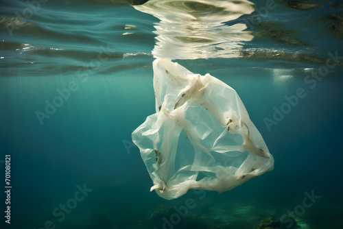 Plastic bag in ocean, ocean bag, plastic bag, bag in oocean, plastic pollution in ocean photo