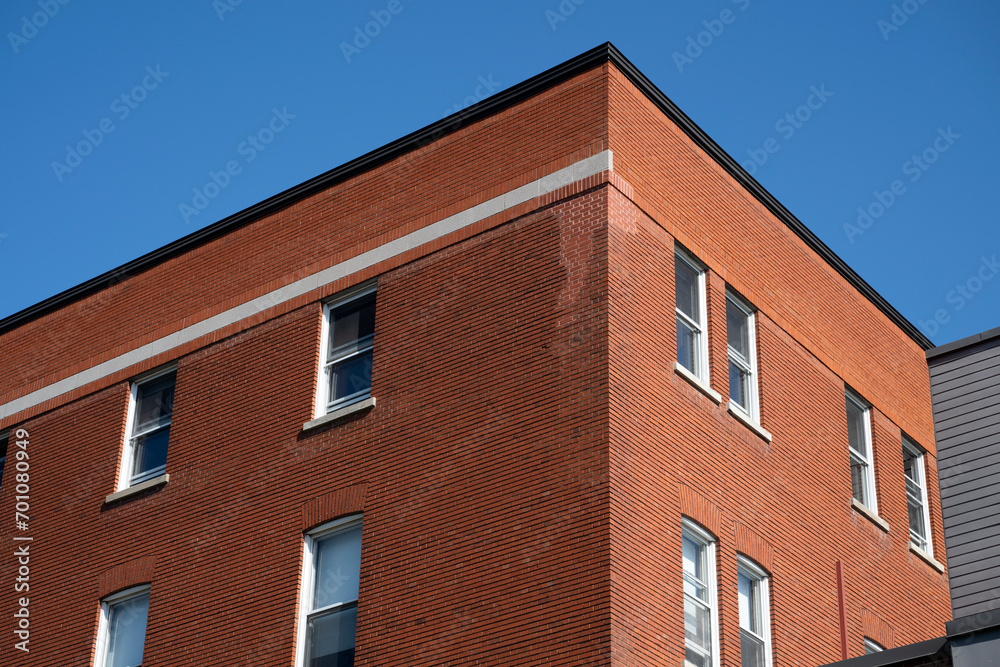 Windows in an old school red brick wall