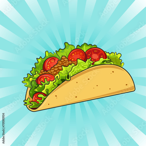 The illustration is in a cartoon style. Mexican tacos.