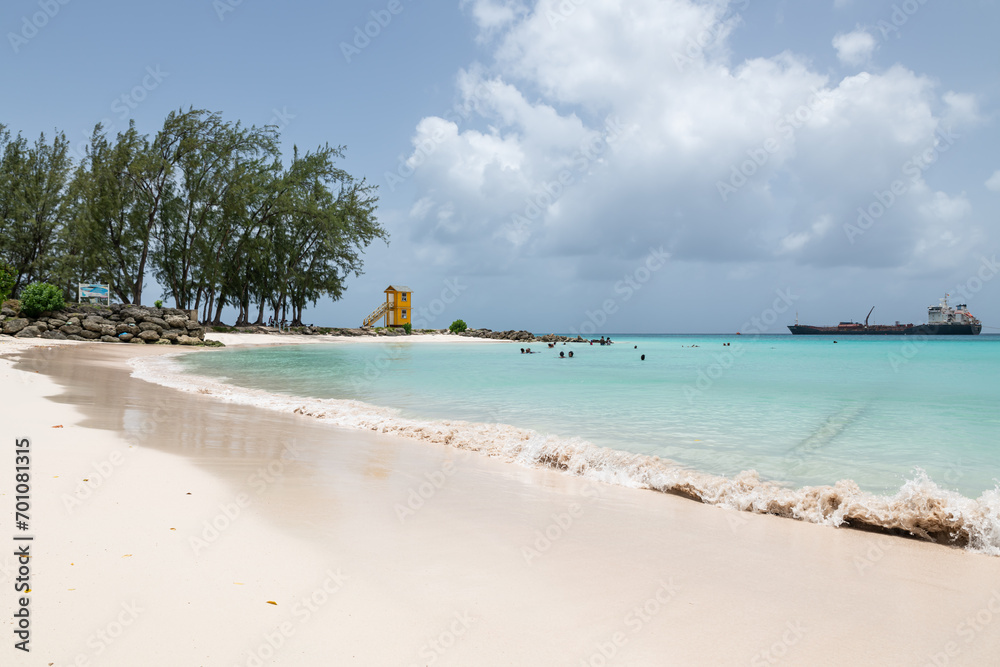 Miami Beach (Enterprise), Barbados, 08.18.2023: view of the tropical beach along the caribbean coast . Miami Beach (Enterprise), Barbados, 08.18.2023: view of the tropical beach along the caribbean coast .