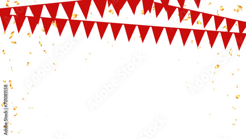 Red triangle flags hanging on rope decoration Christmas, Chinese new year, birthday, anniversary