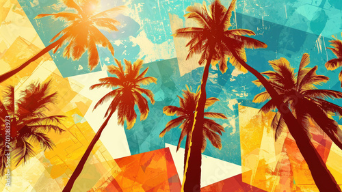 Tropical Mosaic, Coconut Palms under Blue Sky