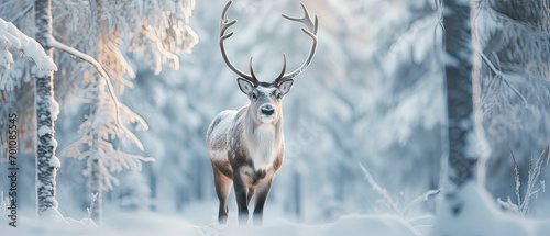 Deer in winter forest, a Wild animal for World wildlife day.