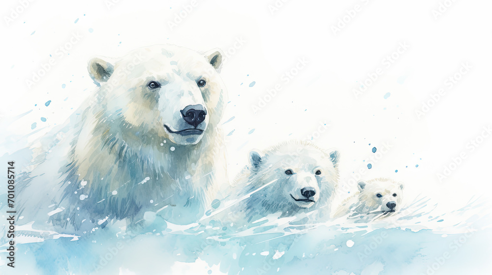 Fototapeta premium watercolor paint family polar Bear , a Wild animal for World wildlife day.
