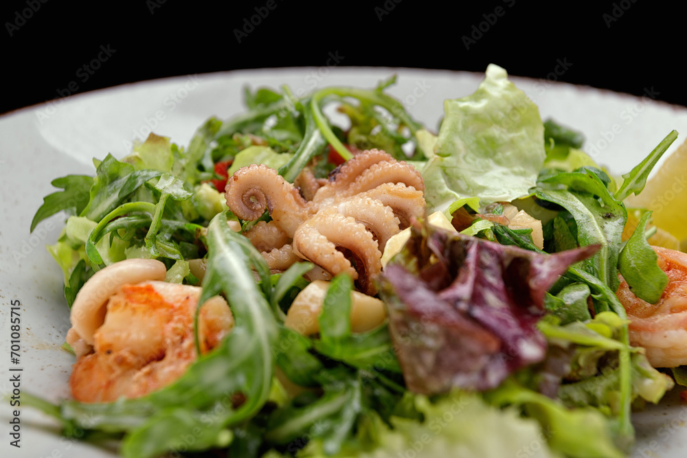 Seafood salad, octopus, shrimp, scallop, squid and mixed greens Seafood salad, octopus, shrimp, scallop, squid and mixed greens