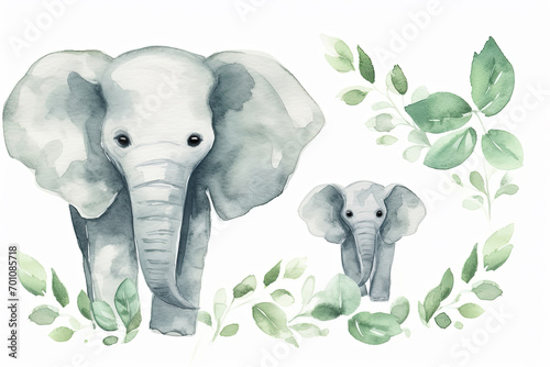 watercolor paint elephant , a Wild animal for World wildlife day. photo