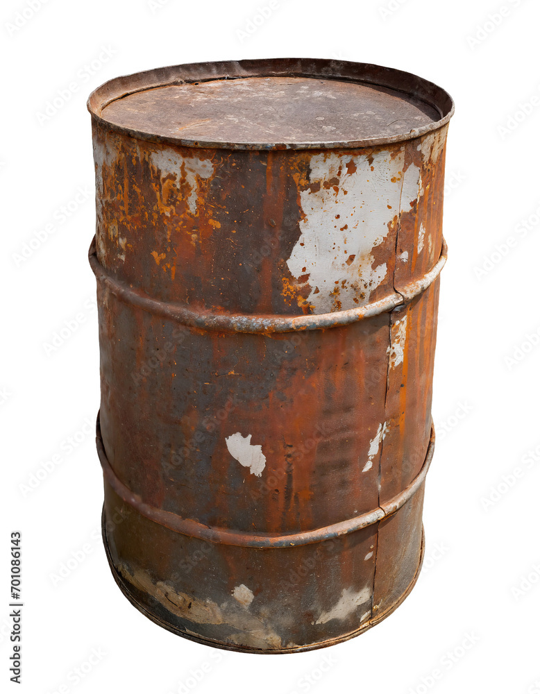 Fototapeta premium Rusty metal barrel - isolated on trtansparent background