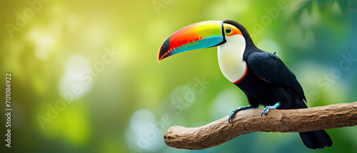 illustration of Toucan bird in forest , Blurred background ,a Wild animal for World wildlife day. photo
