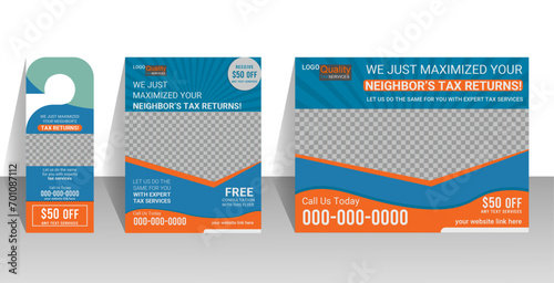 Flyer, Door Hanger, Post Card, vector, corporate, Portfolio, Tax flyer, Tax door hanker, Taxt postcard, light blue and red flyer,  presentation vector illustration,Creative, Modern, Leaflet,  Business
