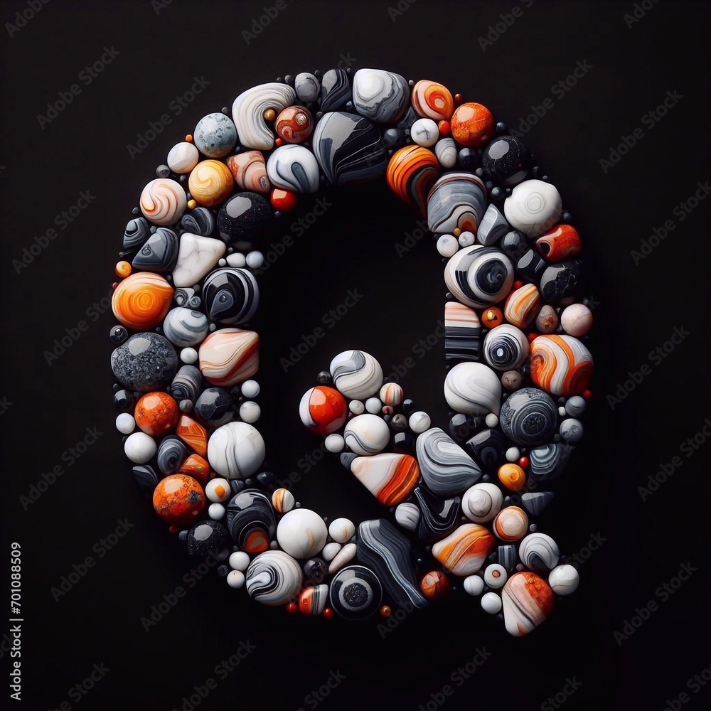 Letter Q shape made of marble pebbles. AI generated illustration Letter Q shape made of marble pebbles. AI generated illustration