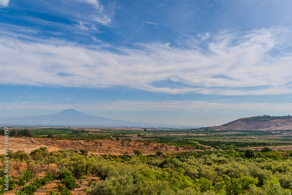 View of the Plain of Catania with Mount Etna in the Background, Sicily, Italy, Europe