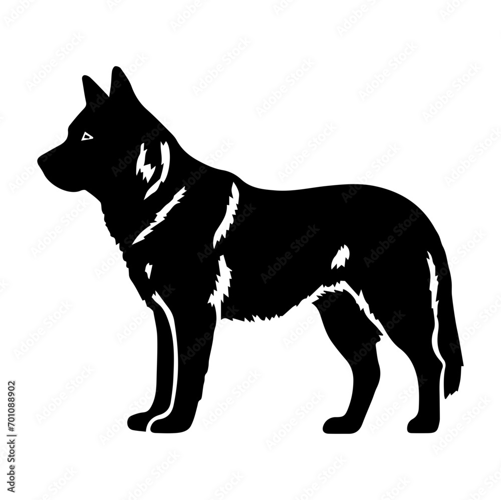 Standing akita dog, akita dog monochrome clip art. Vector illustration