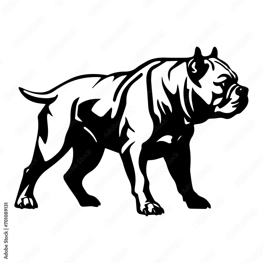 Standing American Bully Dog, American Bully Dog monochrome clip art. Vector illustration