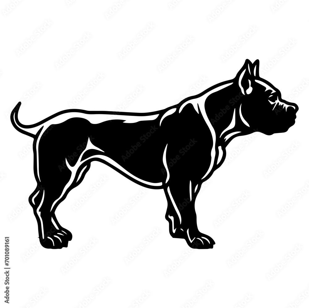 Fototapeta premium Standing American Bully Dog, American Bully Dog monochrome clip art. Vector illustration