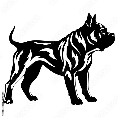 Standing American Bully Dog  American Bully Dog monochrome clip art. Vector illustration
