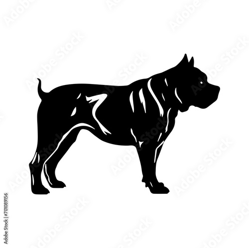 Standing American Bully Dog  American Bully Dog monochrome clip art. Vector illustration