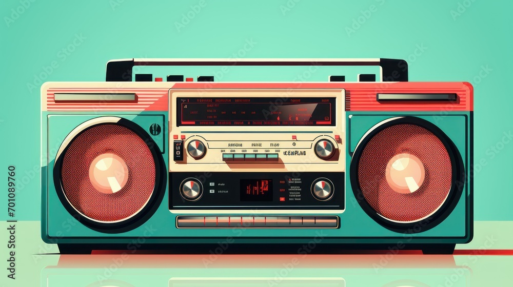 Fototapeta premium Retro radio on a turquoise background