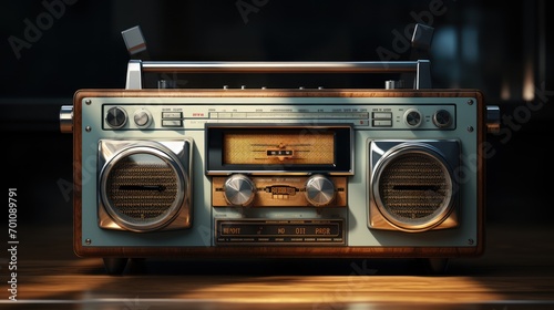 Retro radio on a wooden table