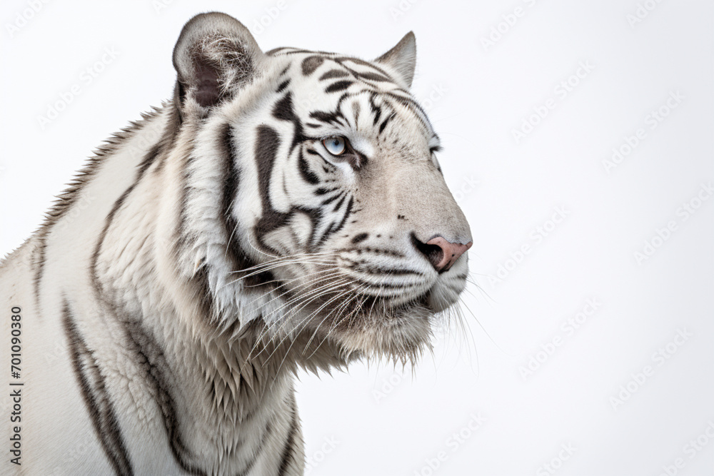 Fototapeta premium White Tiger close-up portrait on a white background.