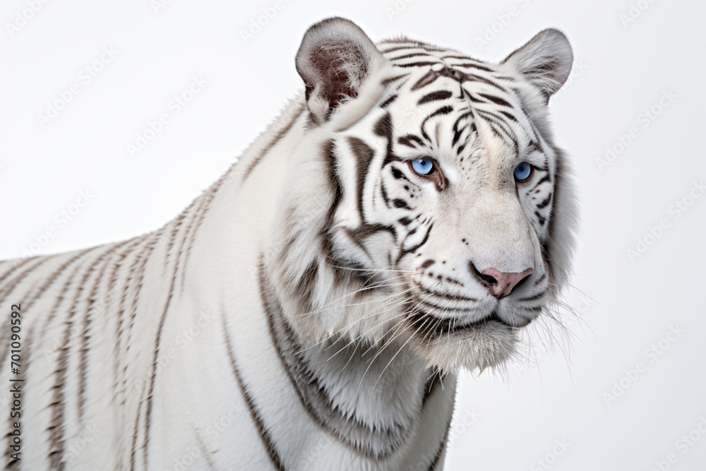 Fototapeta premium White Tiger close-up portrait on a white background