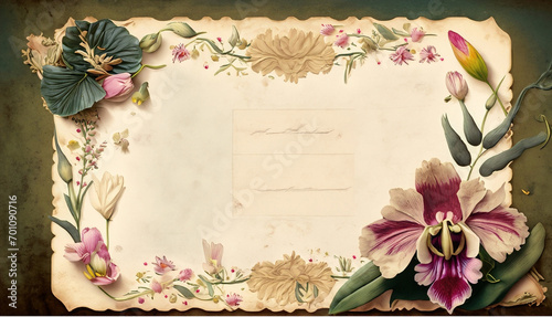 Template for a love letter in vintage style with flowers, vintage floral postcard